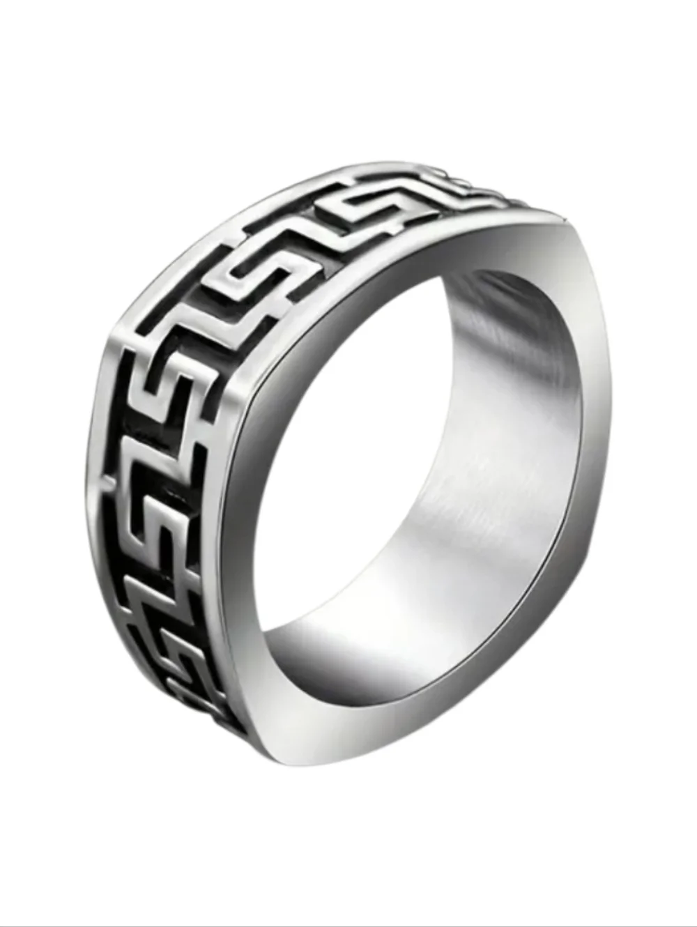 New Staunless Stell Greek Key Band Ring Geometric Size 11
